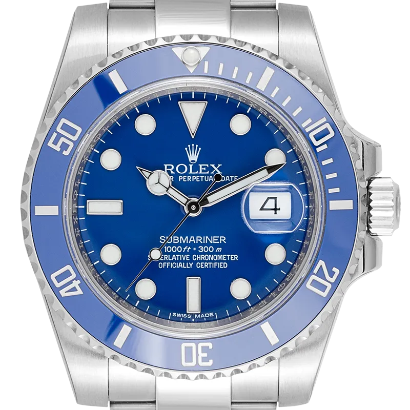 Close up - Rolex Submariner Date 18ct White Gold Watch Blue Dial 116619LB
