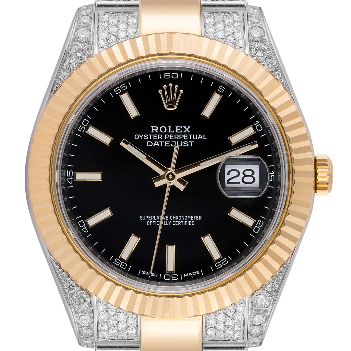 Rolex Datejust 126333 Steel and Yellow Gold Black Dial Custom Diamond Set Watch
