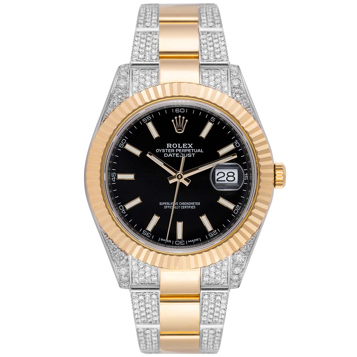 Rolex Datejust 126333 Steel and Yellow Gold Black Dial Custom Diamond Set Watch