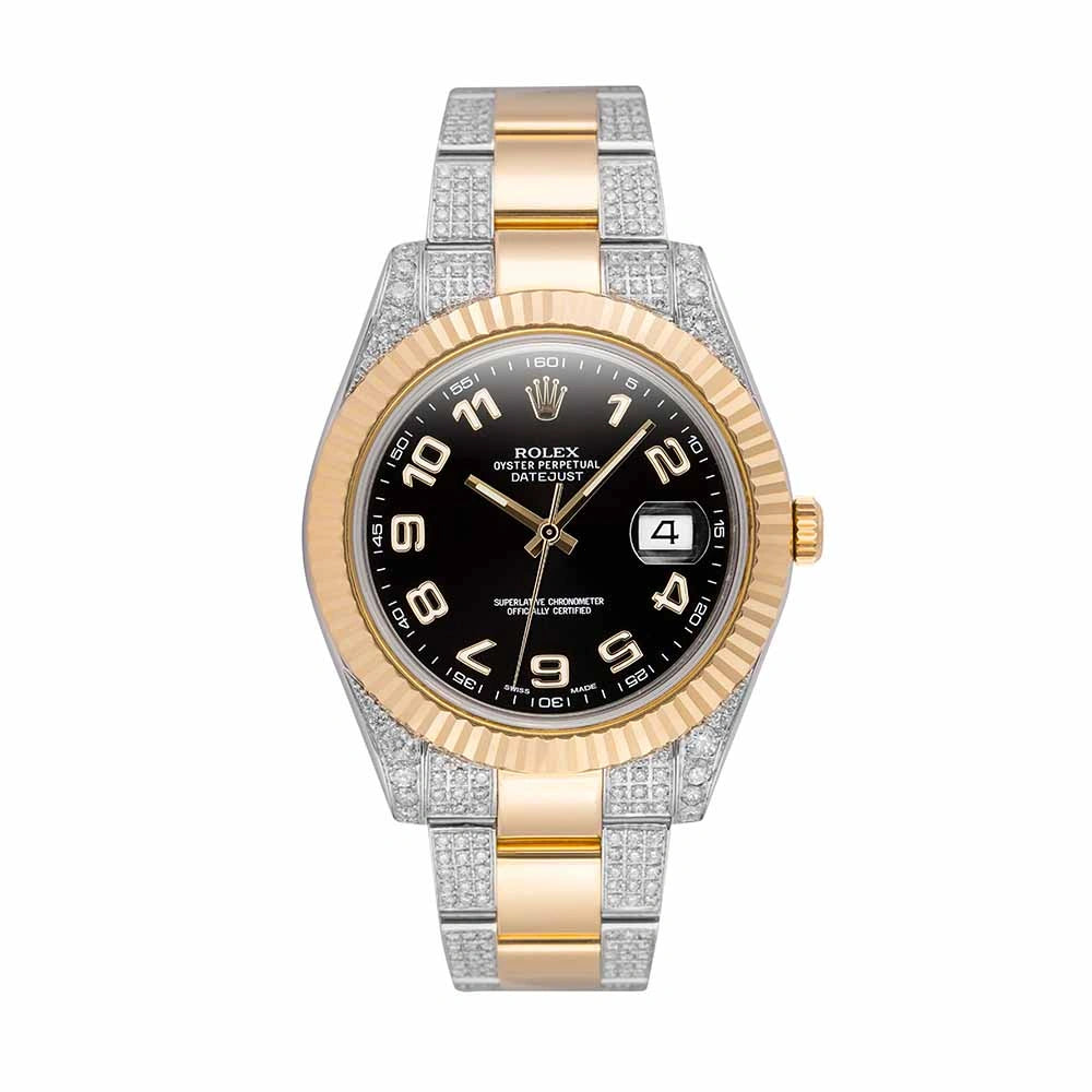 Full view of Rolex Datejust Steel Gold Black Dial 116333