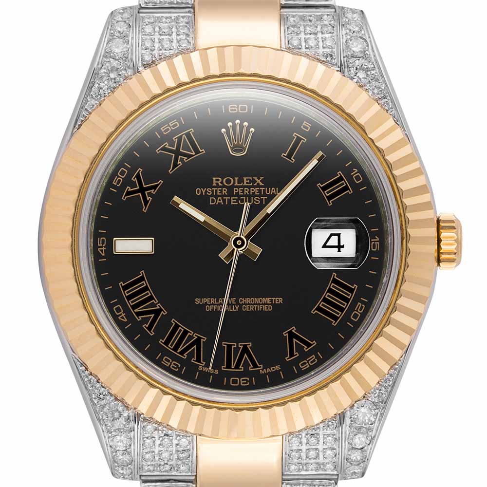 Custom Diamond Set Rolex Datejust Steel/Gold Black Dial 116333