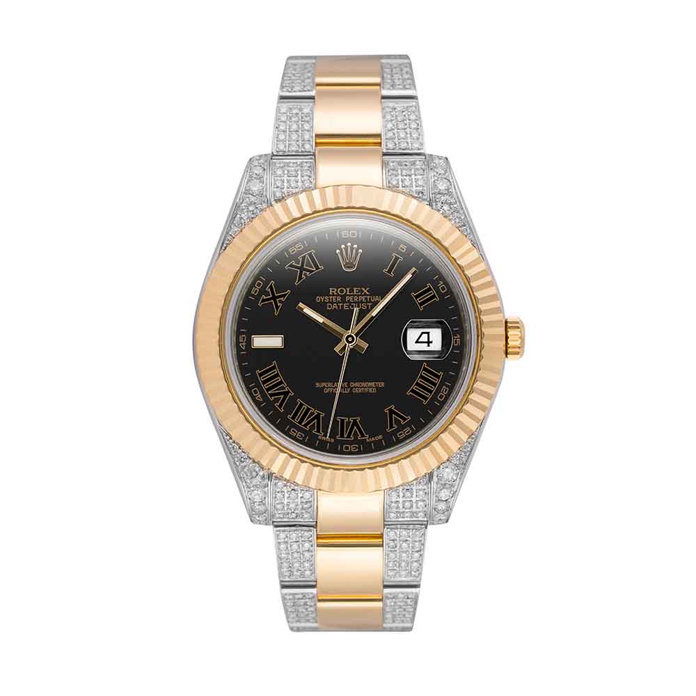 Custom Diamond Set Rolex Datejust Steel/Gold Black Dial 116333