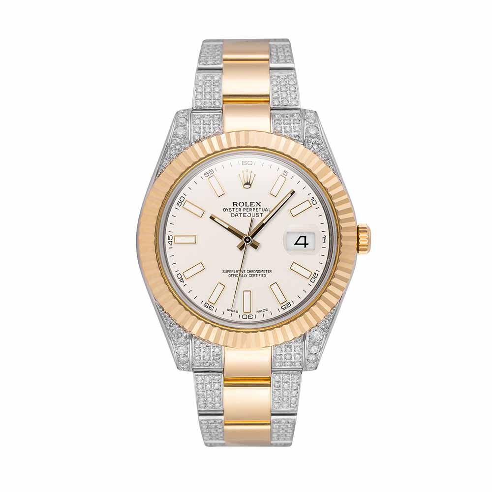 Custom Diamond Set Rolex Datejust Steel/Gold White Dial 116333