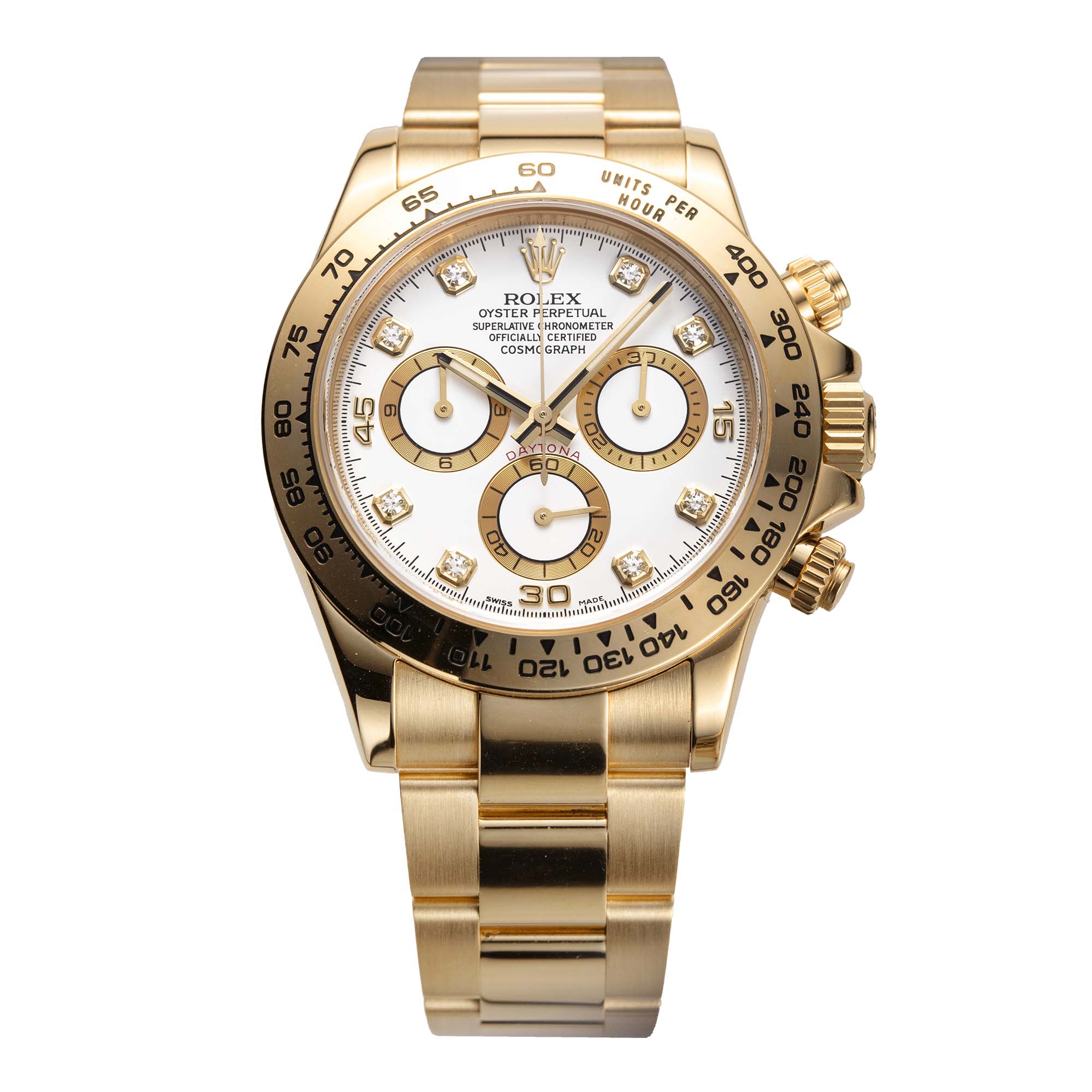 Rolex Daytona Yellow Gold White Diamond Dial 116508 Watch