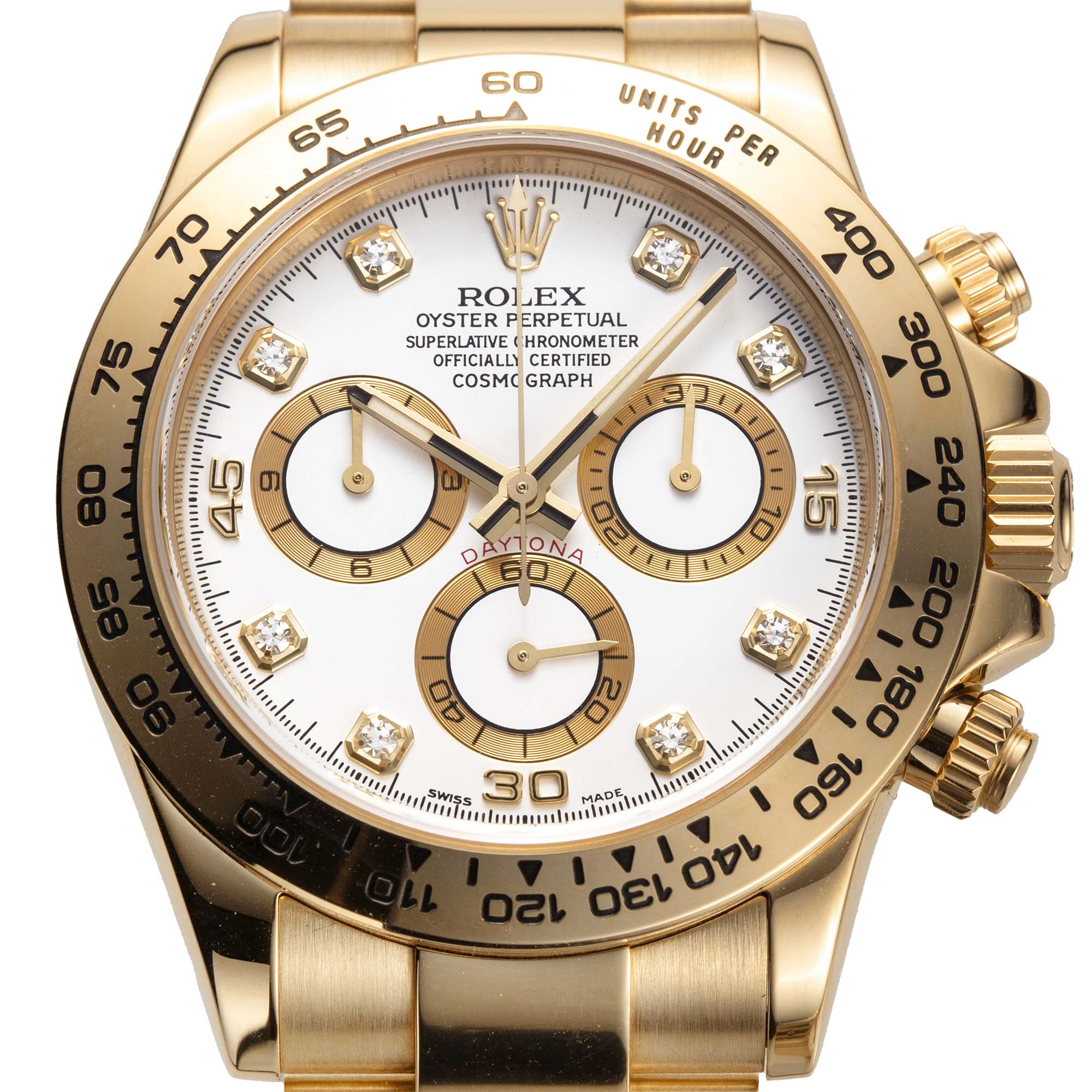 Rolex Daytona Yellow Gold White Diamond Dial 116508 Watch