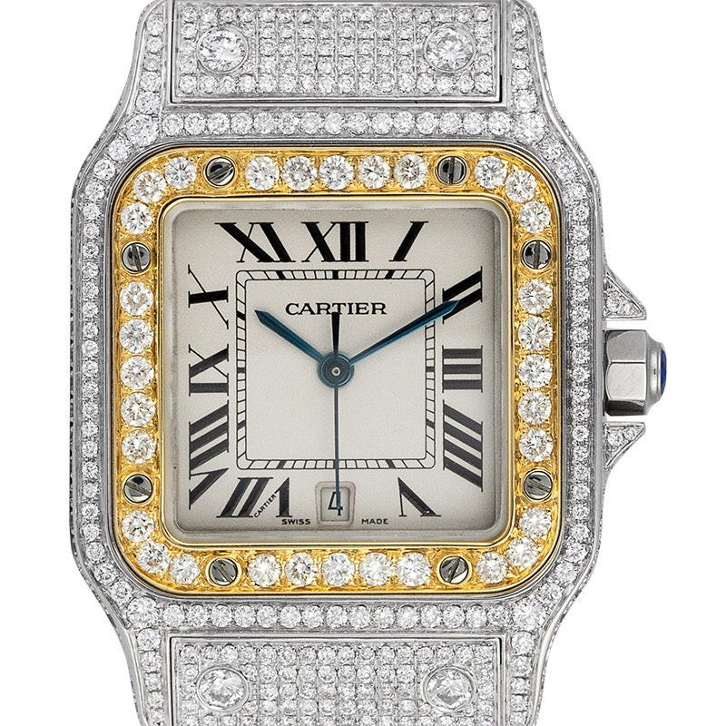 Custom Diamond Set Cartier Santos Galbèe Medium Steel and Gold W20011C4