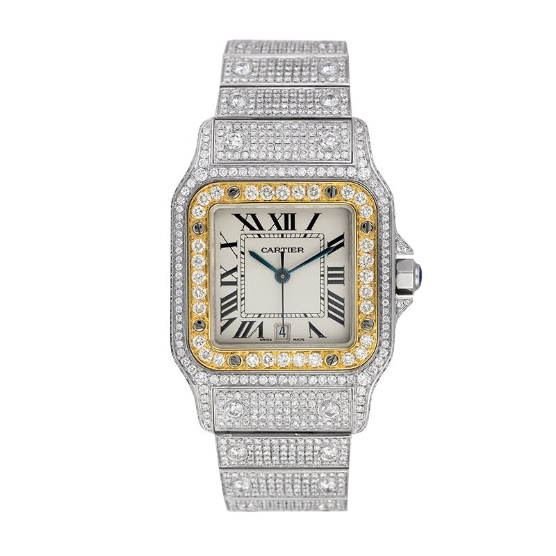 Custom Diamond Set Cartier Santos Galbèe Medium Steel and Gold W20011C4