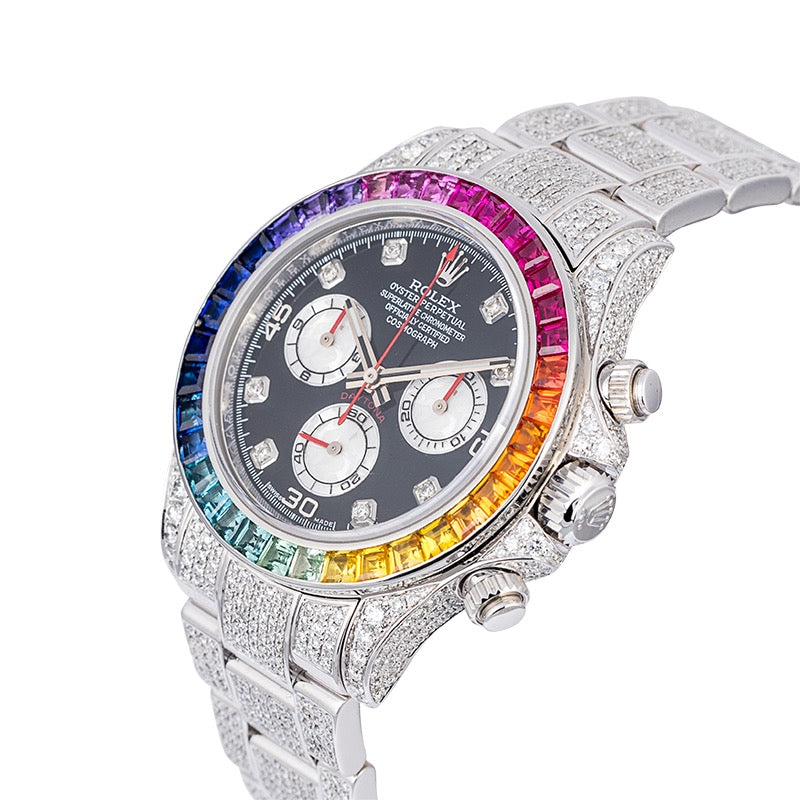 Rolex Daytona 18ct White Gold ref. 116509 Custom Rainbow Diamond Set