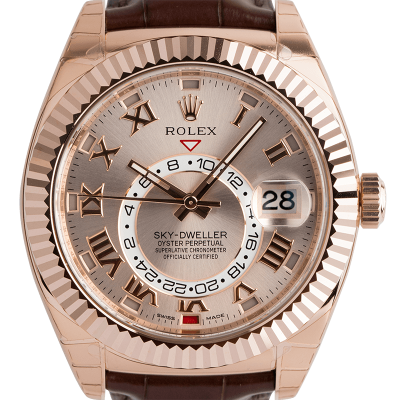 Rolex Sky-Dweller Rose Gold Sundust Alligator Strap 326135