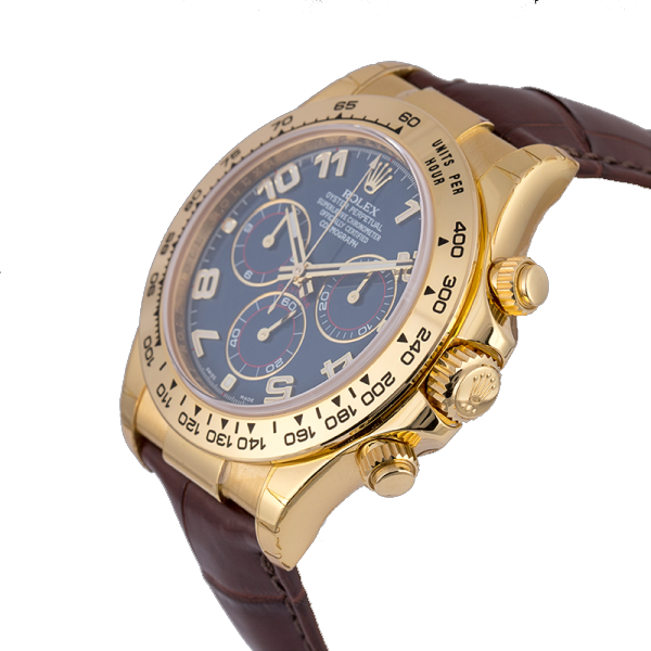 Rolex Daytona 18ct Yellow Gold Blue/Arabic Dial Brown Alligator Strap 116518