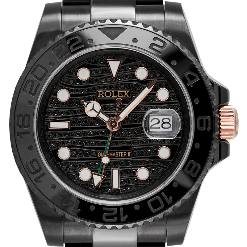 Rolex GMT-Master II Custom Black PVD/Rose Gold Diamonds Dial 116710LN